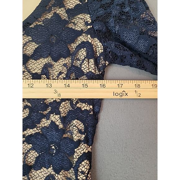 Belle Badgley Mischka Blue Lace Bodycon Dress Romantic Cottagecore Elegant Sz 6 - Picture 6 of 11